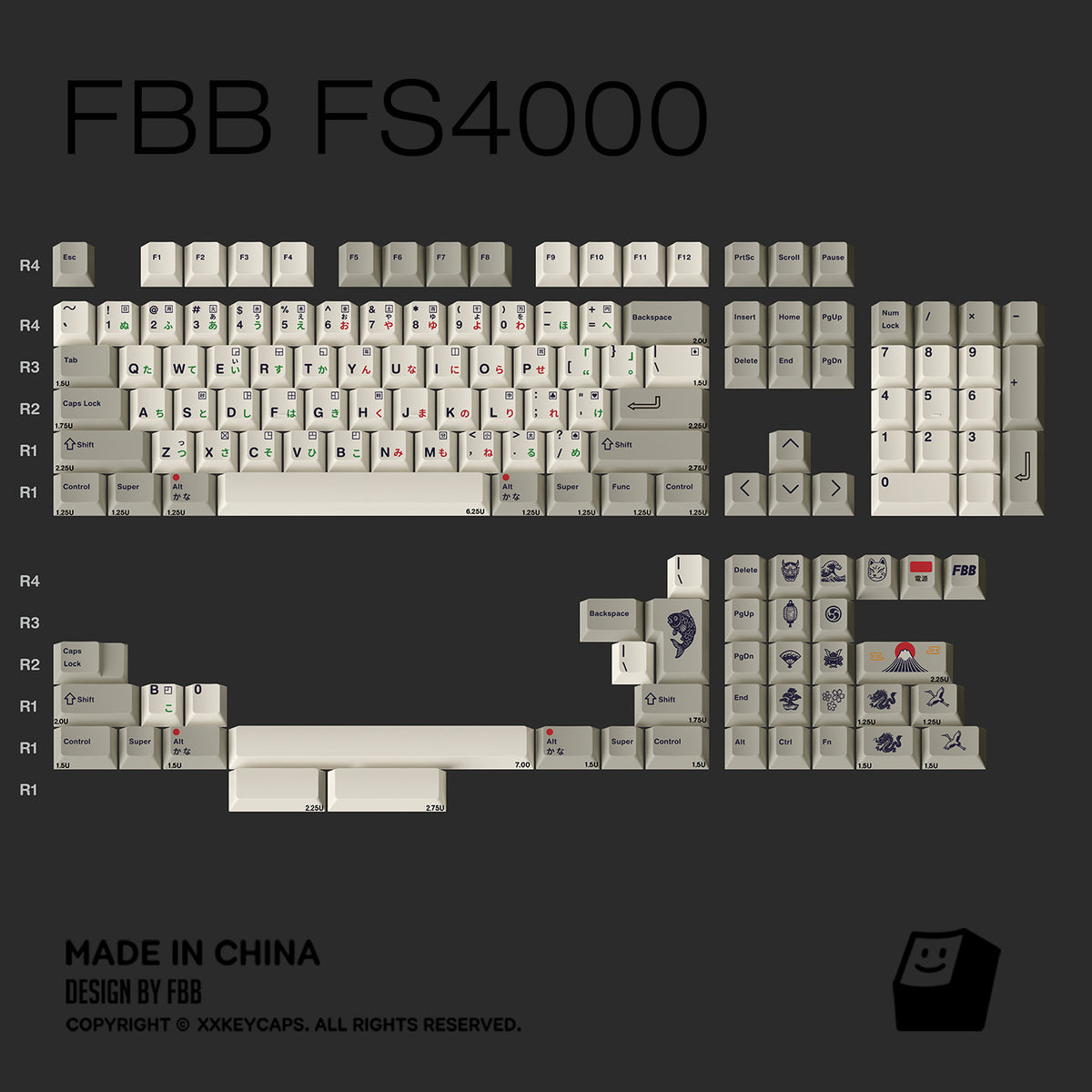 Original Retro Beige Keycaps FS4000 Japanese Character PBT Sublimation 1.7mm Custom Japanese-Style